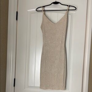 Elegant Beige Glitter Mini Dress